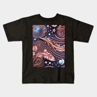 Other Worldly Designs- nebulas, stars, galaxies, planets with feathers Kids T-Shirt